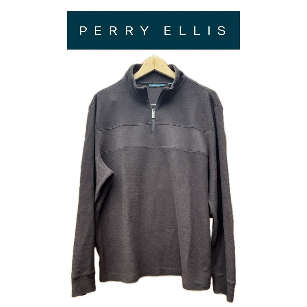 Perry Ellis Men's Black Sweater 1/4 Zip Size Extra Large Cotton Polyester Blend